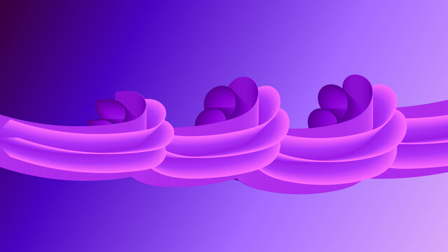 Abstract purple 3D wavy ribbon with spherical segments on gradient background abstract gradient background structure wallpaper creative illustration composition backdrop segments decorative