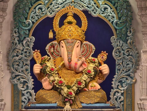 14 September 2026, Pune, Maharashtra, India, Beautiful Decoration for Lord Ganesh called as Dagdusheth Halwai Ganpati near Pune, Mandai location during Ganesh Utsav.