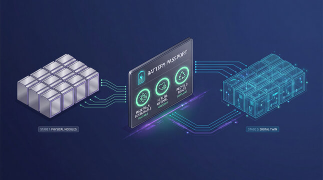Isometric Battery Passport Connected to a Digital Twin