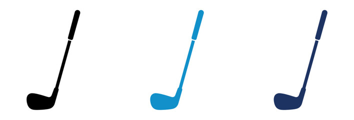 Obraz premium Set of three golf club icons in black and blue colors for sports design.