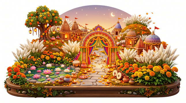Colorful floral parade float with arch