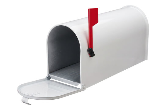 White Open Mailbox with Red Flag Raised