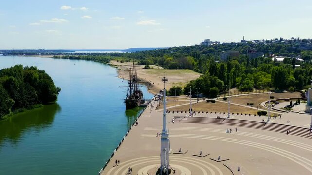 Voronezh, Russia. Admiralteyskaya Square. Voronezh River Embankment. Drone footage, Point of interest