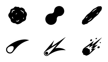 Meteorite Icons, Space Objects, Celestial Bodies, Cosmic Shapes, Vector Set © Mainul