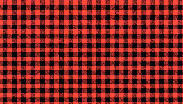 Classic red and black buffalo check plaid pattern background. For winter holidays, lumberjack themes, cozy flannel textiles, rustic Christmas designs, and stylish vector fabric graphics.