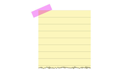 Rectangular yellow paper memo pad sheet attached with pink tape sticky note taped paper office stationery blank note message slip yellow notepad paper texture adhesive tape torn edge © IsratJahan