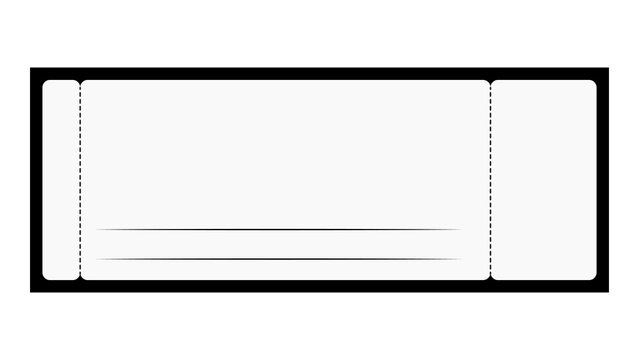 Perforated event ticket template with black border perforated template rectangular isolated background business promotional marketing admission performance entertainment activity