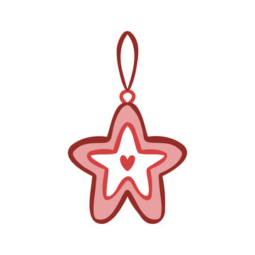 Vector line art illustration of star shaped decor element. Cute hand-drawn Christmas tree decoration. Clip art for seasonal packaging, print designs, web, or stickers.