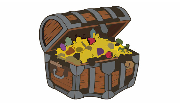 Open Pirate Treasure Chest with Gold Coins and Colorful Gems