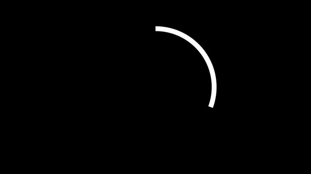 White circular loading animation icon isolated on a solid black background