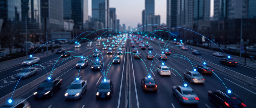 Smart city transportation AI-powered system, real-time analysis of driver behavior, vehicle data traffic conditions, efficient safe route planning