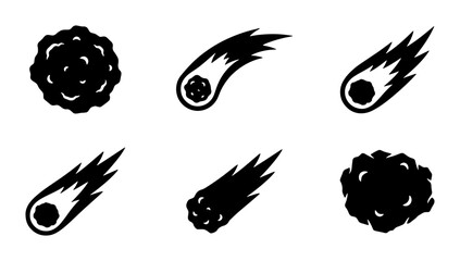 Meteorite Icons, Asteroid Graphics, Space Rock Vector Set, Cosmic Debris Symbols © Anjali