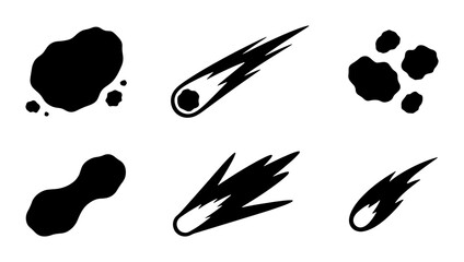 Meteorite Icons, Falling Space Rocks, Cosmic Debris Vector Set, Asteroid Shapes © Anjali