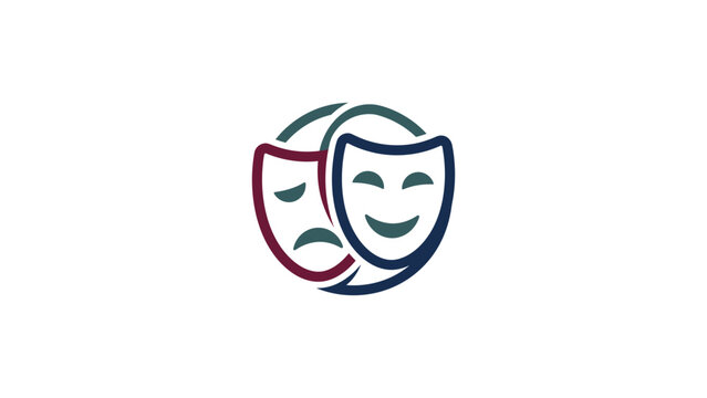 Stylized tragedy and comedy drama masks arranged in a circular logo format.