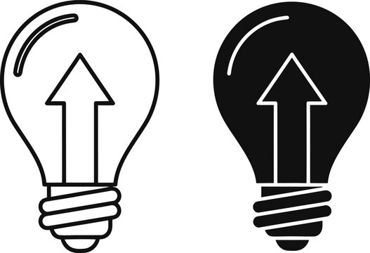 Lightbulb icons featuring upward arrows symbolize concepts of progress development innovation and positive forward thinking solutions