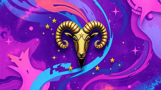 Aries astrological symbol on a random abstract
