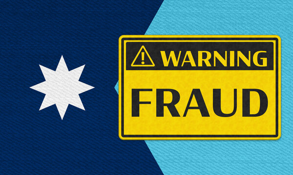 Fraud yellow warning sign on a Minnesota flag