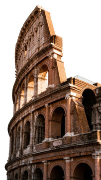 Ancient Roman Colosseum amphitheater arches, isolated on transparent background