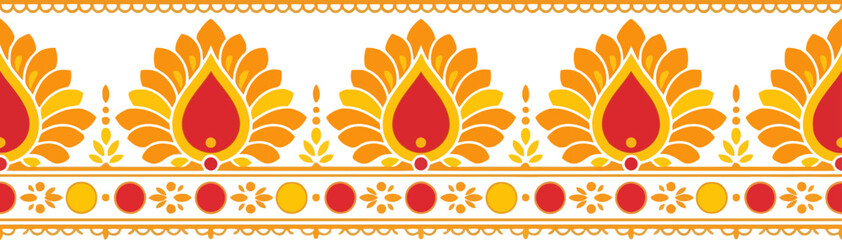 Colorful floral border pattern with traditional indian motifs and decorative circles Vector © azad