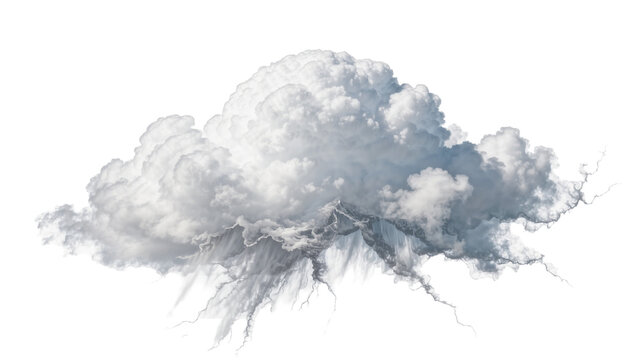 Dramatic cumulonimbus cloud with rain streaks, isolated on transparent background