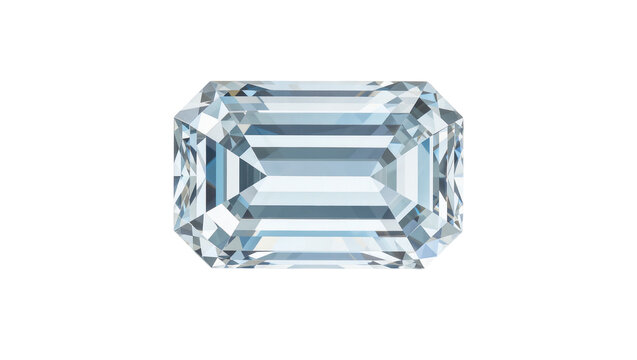 Clear rectangular emerald cut aquamarine gemstone faceted and polished, isolated on transparent background