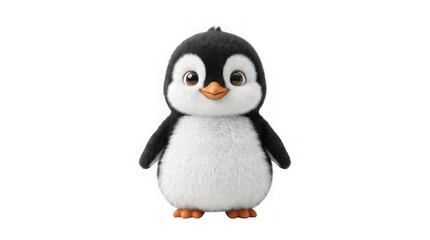 Obraz premium Cute baby penguin character with fluffy feathers and large expressive eyes isolated on transparent background