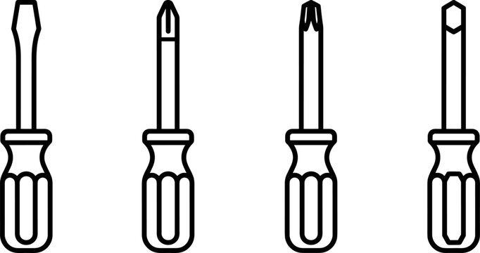 Set of four different types of screwdrivers icons
