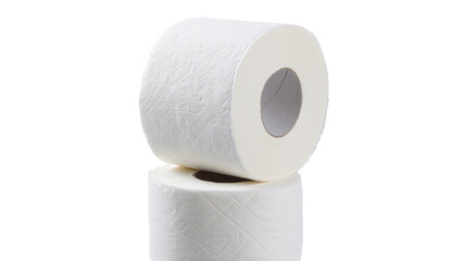 Fototapeta premium Two stacked white textured toilet paper rolls, isolated on transparent background