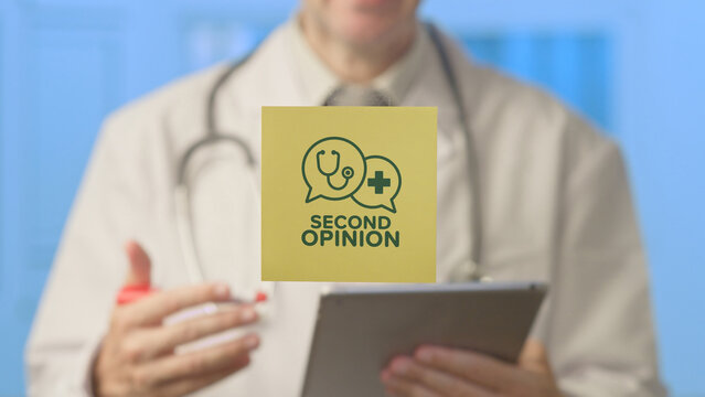 Medical professional offering a second opinion. Holding a digital tablet and marker. Representing healthcare consultation. Diagnostic review. And expert advice for patients seeking further evaluation