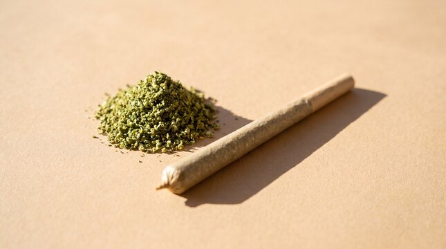 THCA Pre-Roll Joint and Ground Hemp Flower on Beige Background for Wellness Social Media Banner