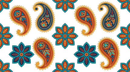 Colorful paisley and floral pattern seamless design with bright artistic motifs Vector © azad