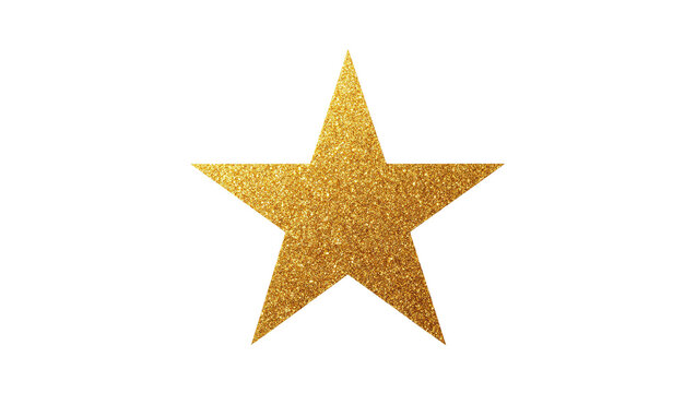 Sparkling golden five-pointed star with glitter texture, isolated on transparent background