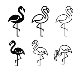 Fototapeta premium Flamingo silhouettes in various poses on a white background vector illustration for tropical themes