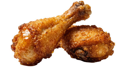 Golden crispy fried chicken drumsticks with glistening glaze, isolated on transparent background © James