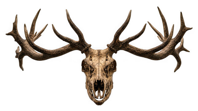Deer skull with large antlers isolated on transparent background
