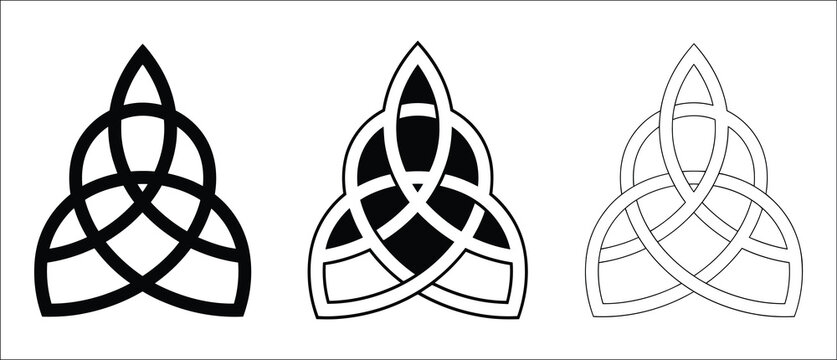 Celtic trinity knot vector set featuring three isolated decorative designs with intricate interwoven patterns for cultural and ornamental use.