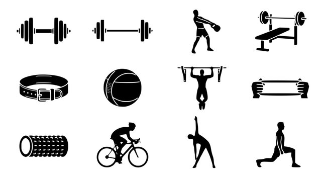 Strength Training Equipment and Fitness Workout Icon Collection
