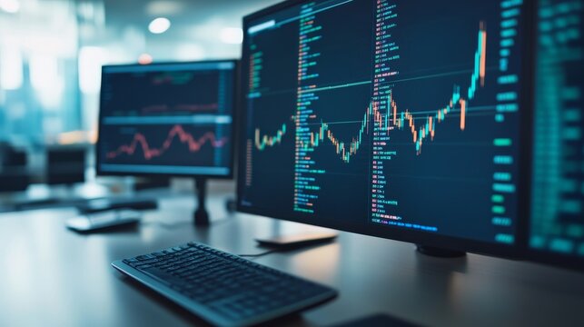 Soft Overcast Light Across a Clear Analytics Composition: Financial Workspace With Algorithmic Trading Analytics Monito &acirc;&euro;&ldquo; Skyline Study 4
