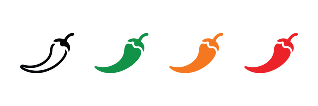 chili pepper icon set, spicy level from mild to hot for burgers, food menus and restaurants