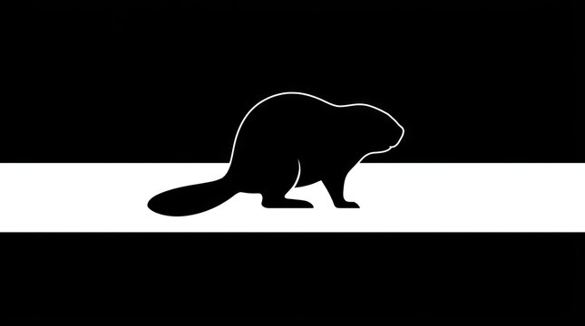 Minimalist beaver silhouette on a horizontal stripe.