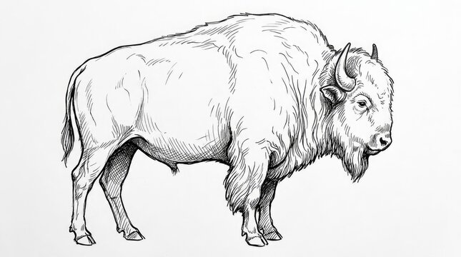Majestic American bison woodcut style illustration.