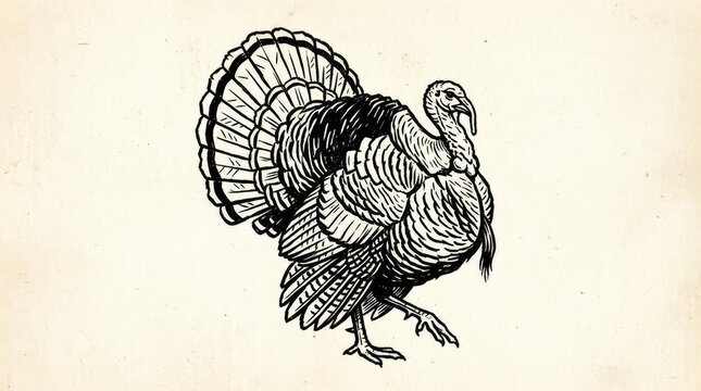 Vintage turkey bird hand drawn engraving style illustration