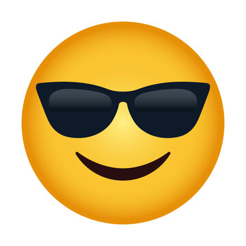 Cool smiling emoji with dark sunglasses and a broad confident grin, conveying a laid-back, smooth, relaxed attitude, summer vibes, and effortless style.