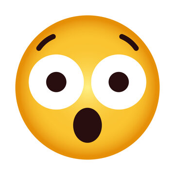 Shocked emoji face with wide open eyes and mouth, raised eyebrows &mdash; perfect for surprised, startled, or reaction-themed designs on apparel, mugs, and stickers.