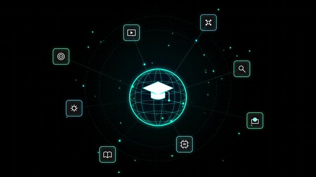 Digital education technology with graduation cap icon