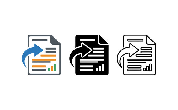 Minimalist document icons featuring transfer arrows and charts against white background