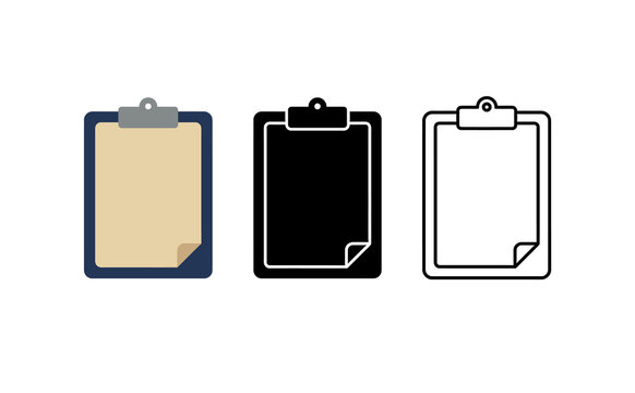 Minimalist vector clipboards set in colorful flat and outline styles for business design