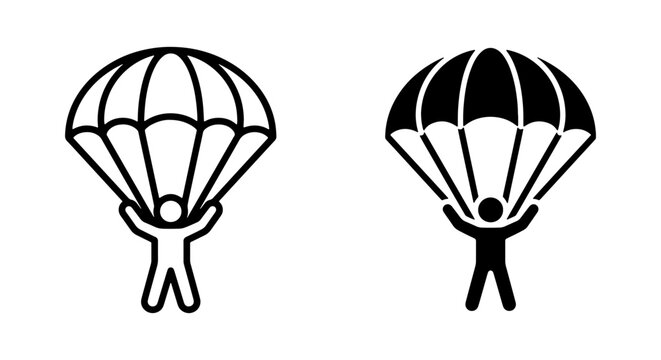 Parachute Icon Set, Skydiving Symbol, Adventure Sport Graphic, Black and White Vector Art, Freedom Concept