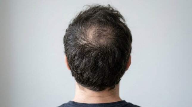Back of a man's head showing receding hairline and hair loss