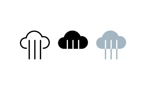 Minimalist rain cloud icons in outline solid and color vector styles